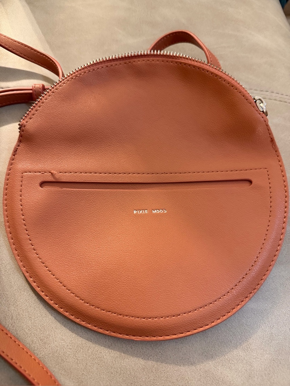 Pixie Mood Round Crossbody Bag Rust Cognac Vegan Leather